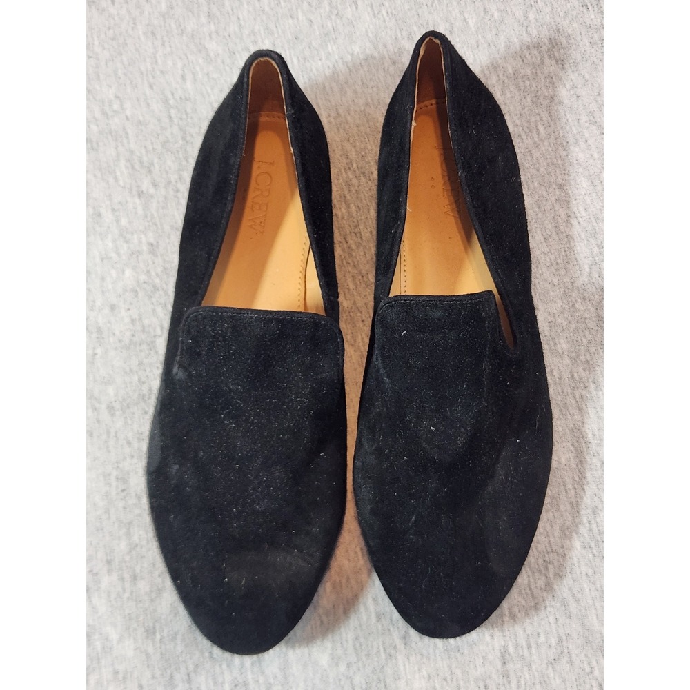 J.Crew Loafers‎ Women 7.5 Black Suede Pointed Toe Smoking Slipper Flats